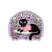 I Read Banned Books Kitty Vinyl Sticker