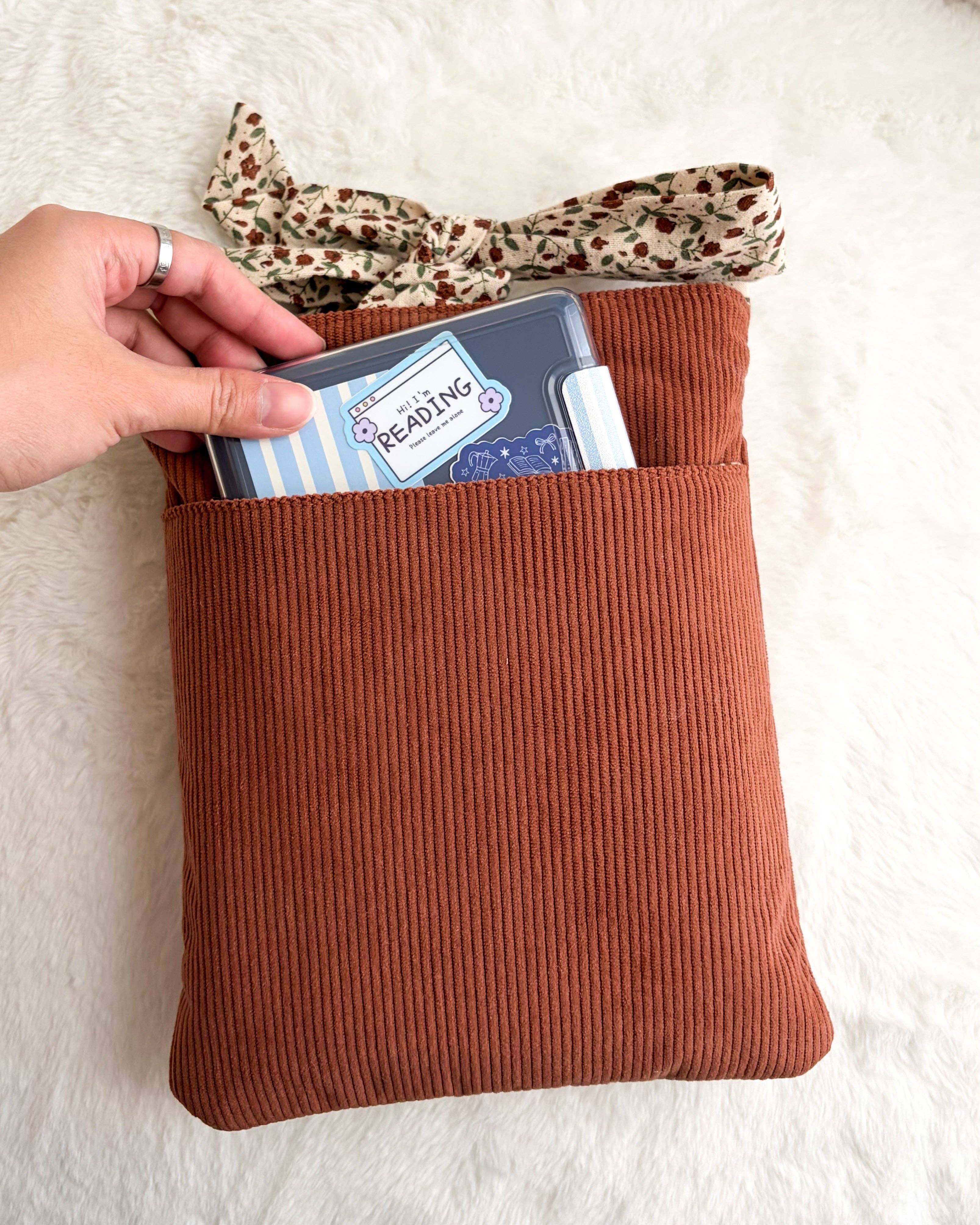 The Life of A Reader Embroidered Corduroy Book Sleeve with Bow Knot