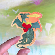 Dragon Burning Heart Fantasy Mythical Sticker