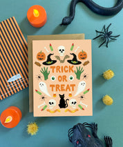 Trick Or Treat Spooky Pumpkins Fall Halloween Card