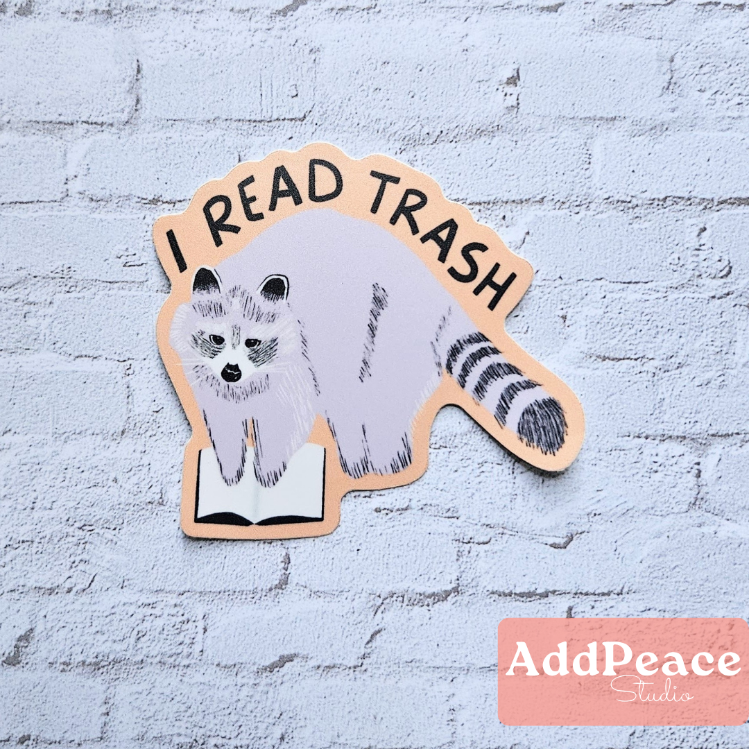I Read Trash Raccoon Reading Vinyl Sticker