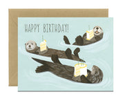 Otters Holding Cake Birthday Card