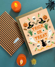 Trick Or Treat Spooky Pumpkins Fall Halloween Card