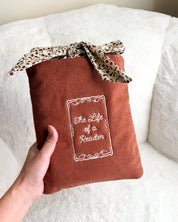 The Life of A Reader Embroidered Corduroy Book Sleeve with Bow Knot