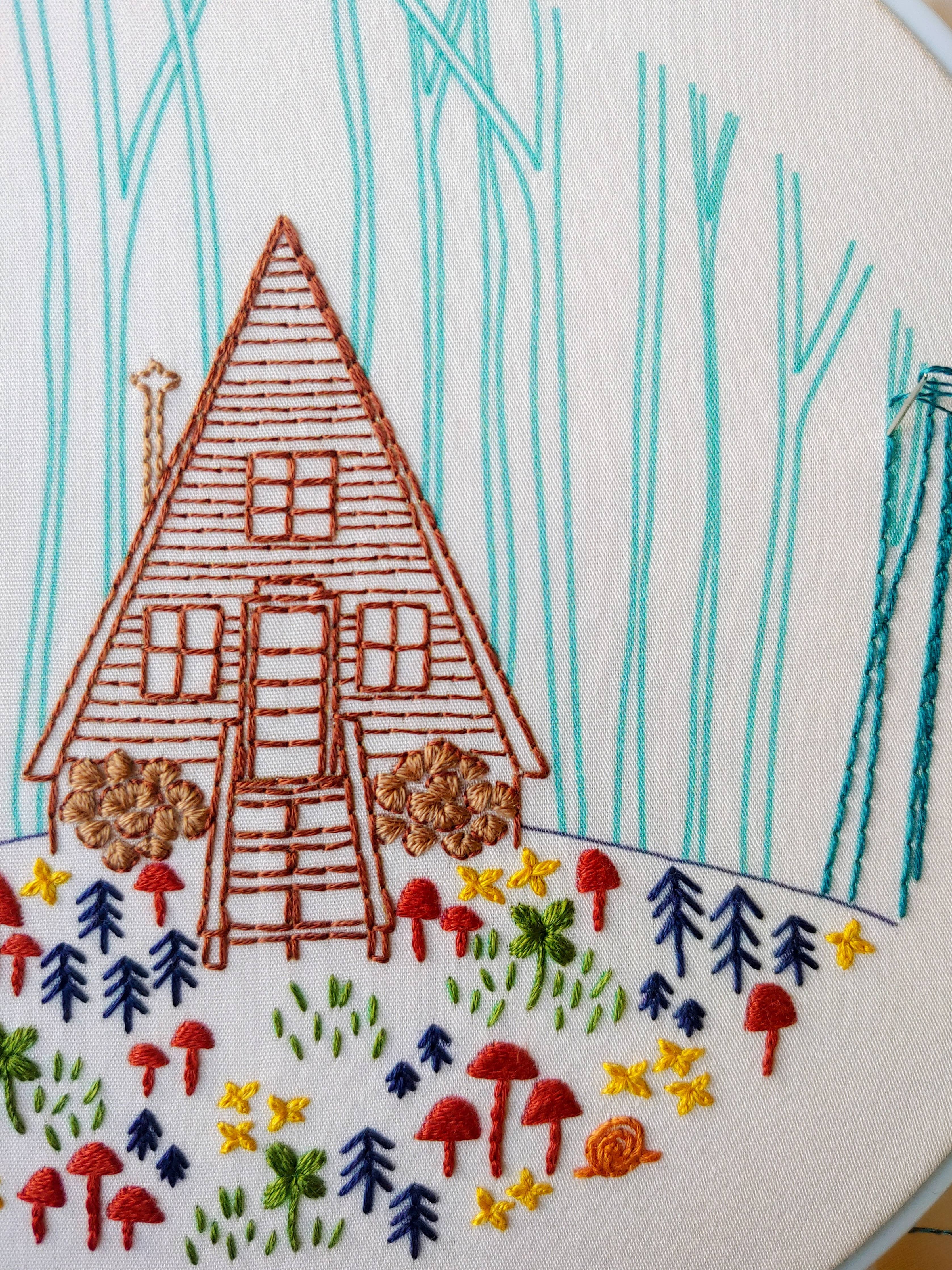 Cozy cabin embroidery kit