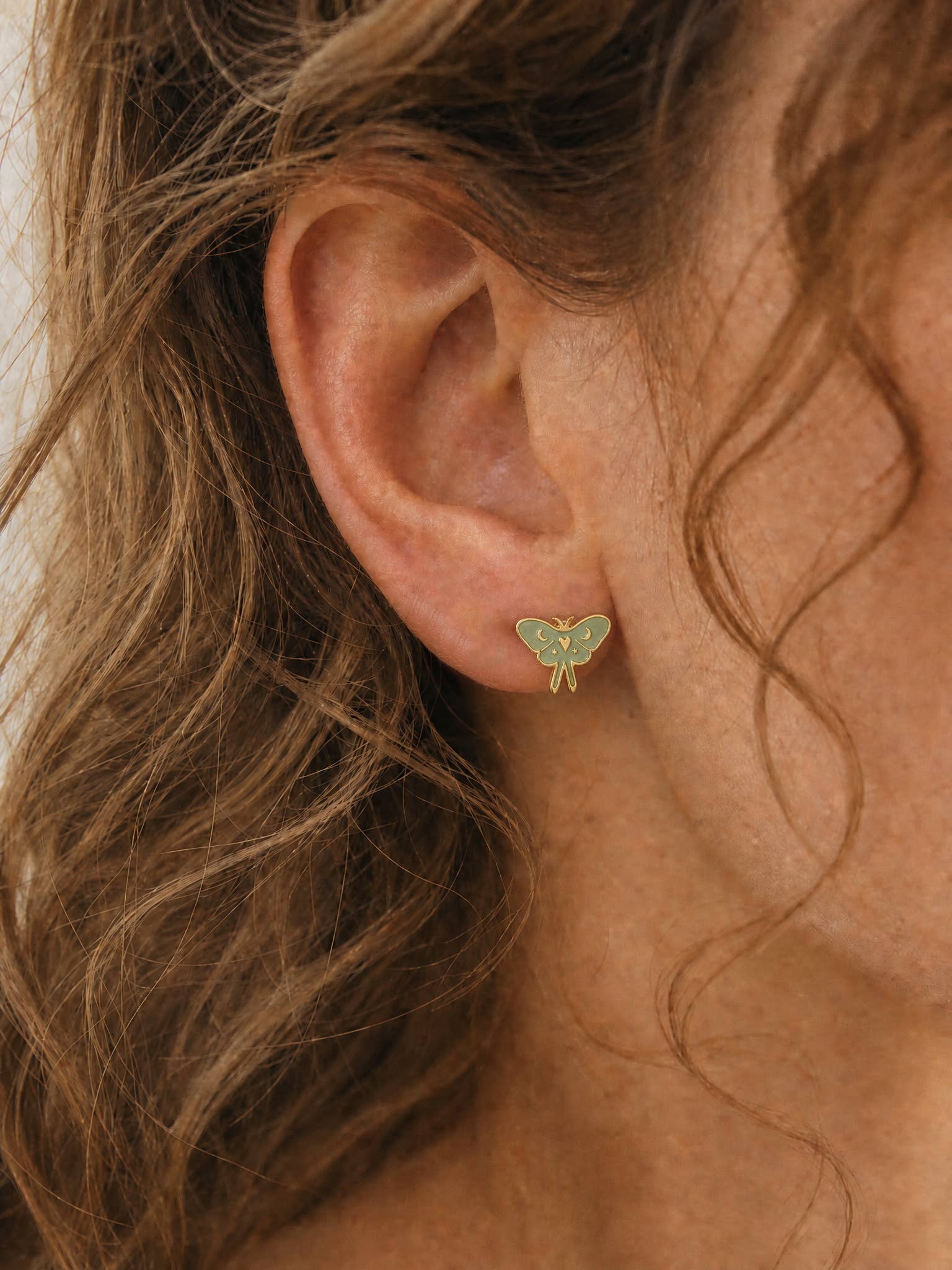 Luna Moth Earring Studs, 18k Gold Plated Hypoallergenic