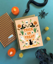 Trick Or Treat Spooky Pumpkins Fall Halloween Card
