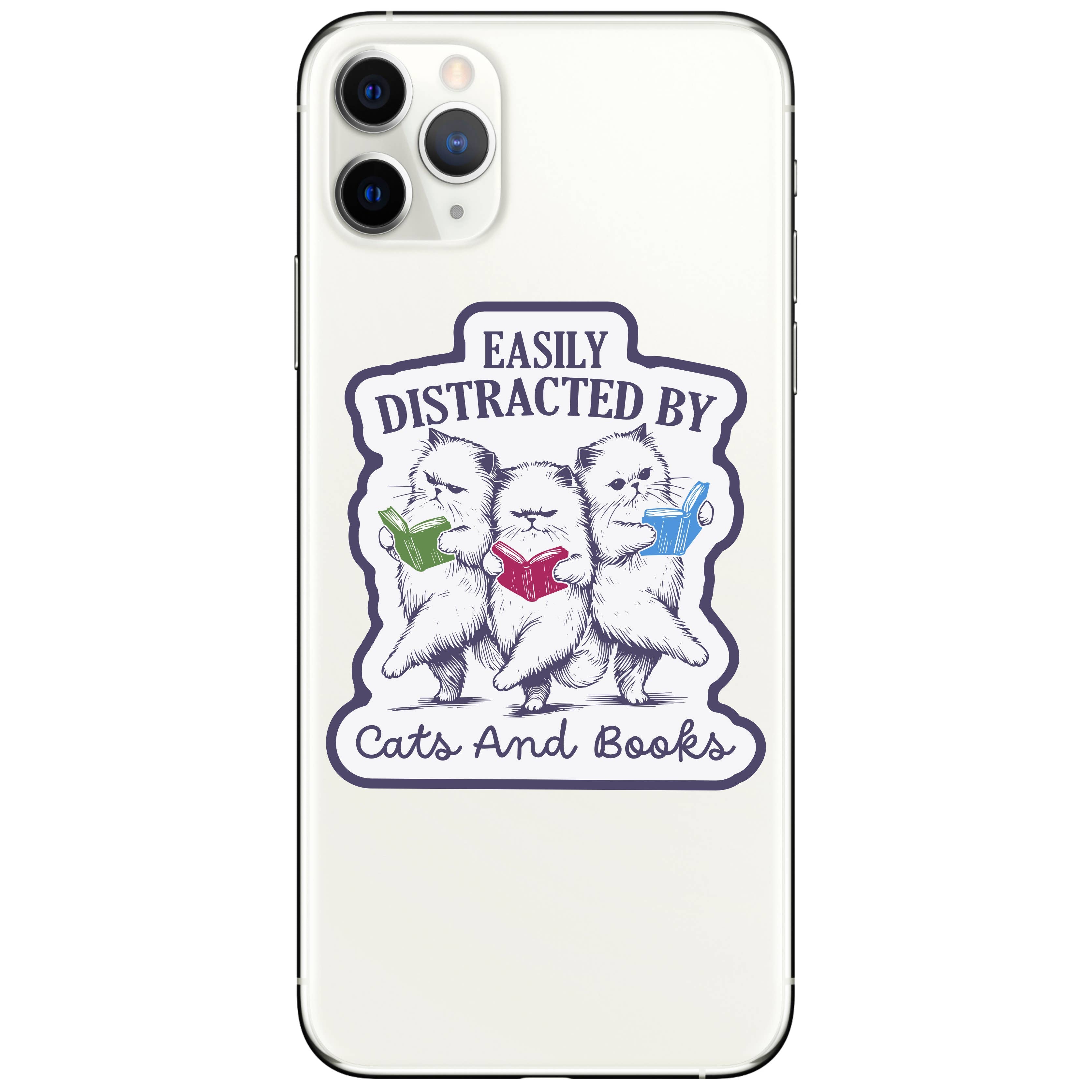 Easily Distracted by Cats and Books Vinyl Sticker