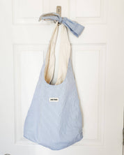 Book Person Blue Striped Extra Large Tote Bag with Bow Knot Handle