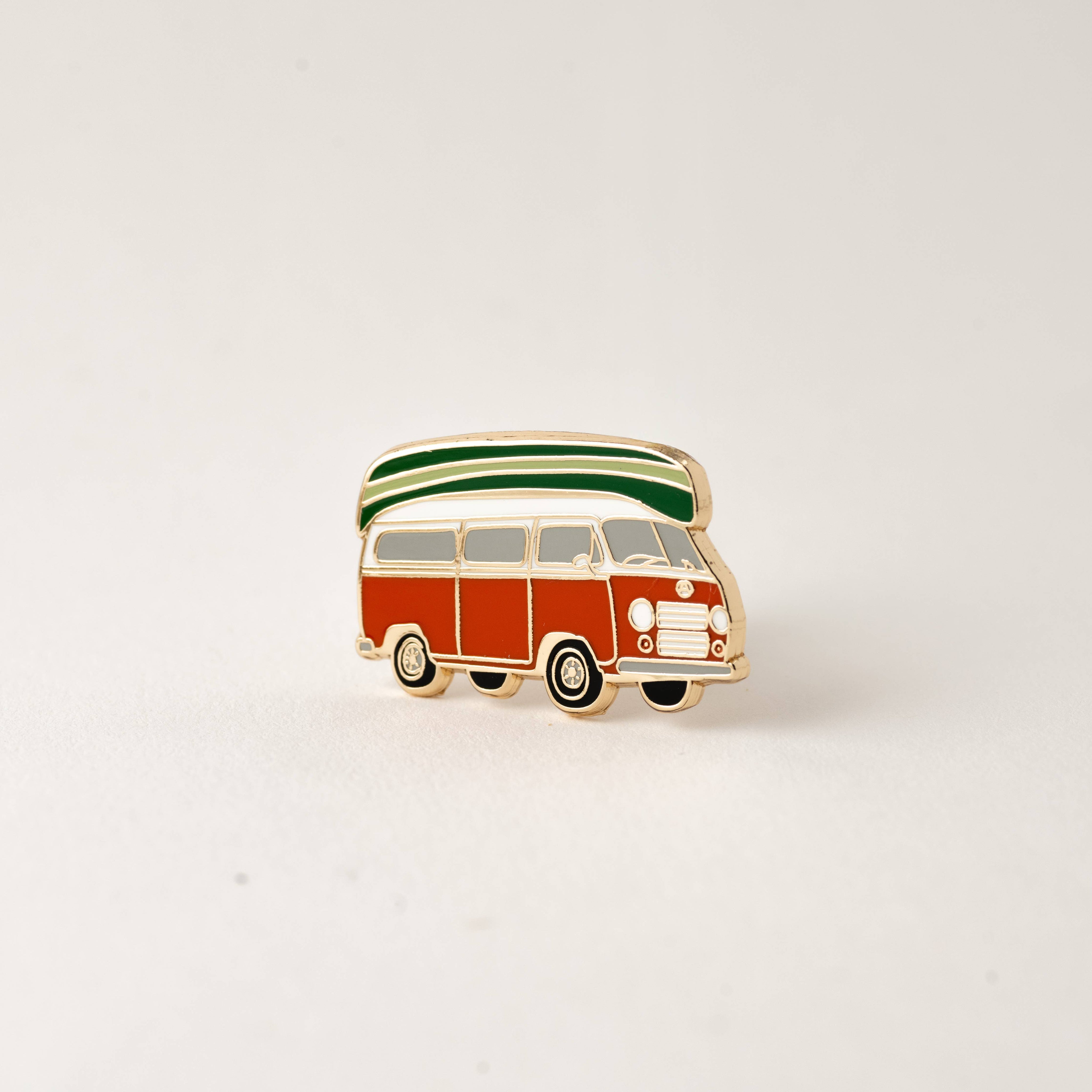 Vintage Camper Van & Boat Canoe Enamel Pin
