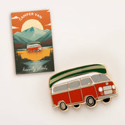 Vintage Camper Van & Boat Canoe Enamel Pin
