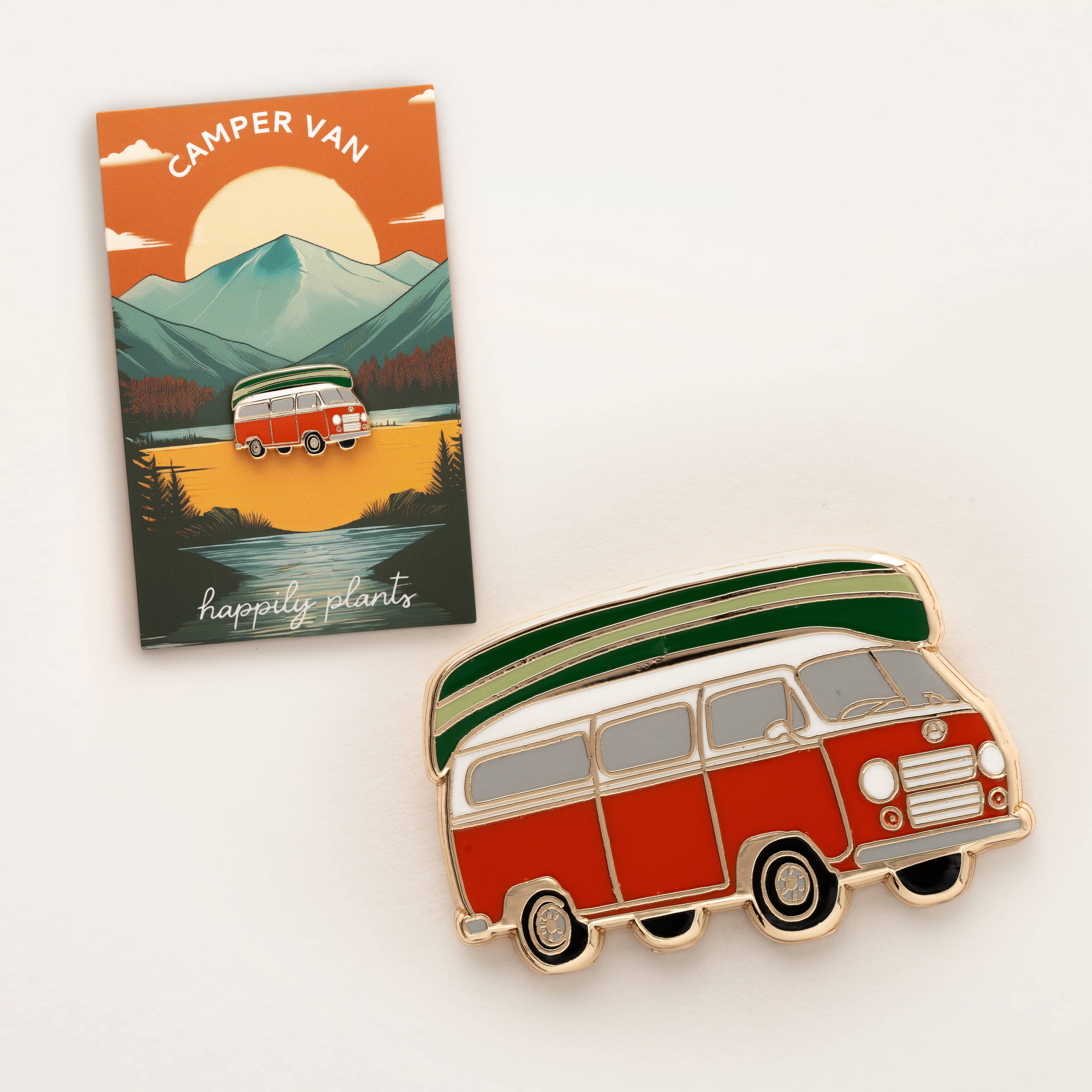 Vintage Camper Van & Boat Canoe Enamel Pin
