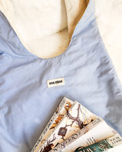 Book Person Blue Striped Extra Large Tote Bag with Bow Knot Handle