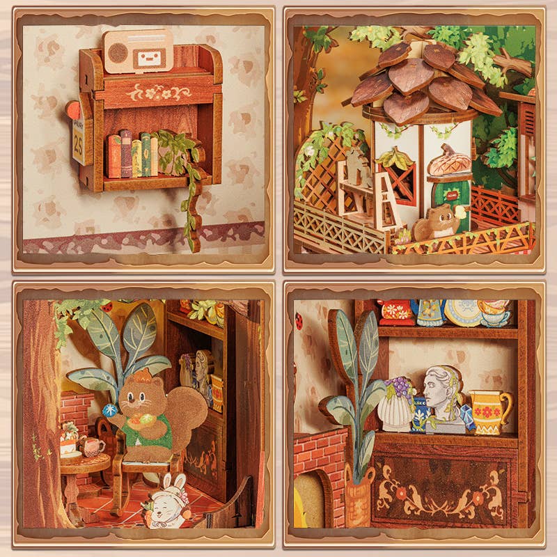 DIY Book Nook Kit: Squirrel Collector with Dust Cover