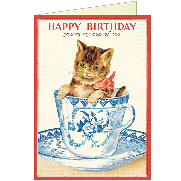 Happy Birthday Cat Tea Greeting Card